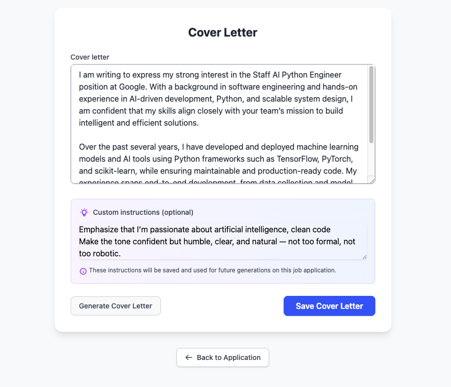 AI Cover Letter Generation